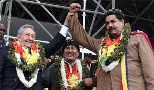 Raul Castro, Evo Morales and Nicolas Maduro at the Group of 77 Summit