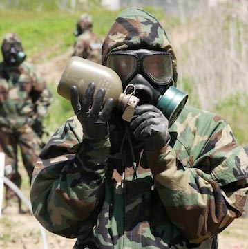Bio-war gas mask soldier