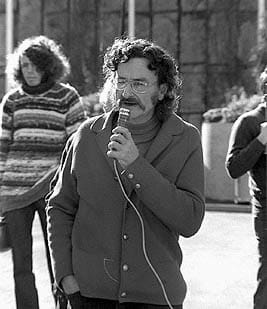 Alan Roberts speaking at a Hiroshima commemoration at Monash university in 1974